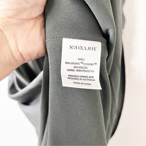 Shona Joy La Lune Olive Satin Ruched High Slit Formal Maxi Dress Gown - Picture 8 of 11